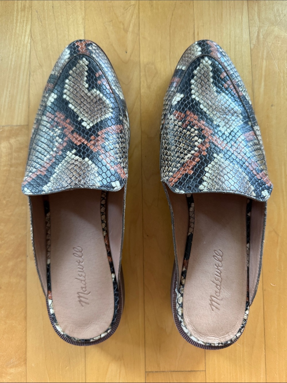 Madewell Snake-Print Slip-On Flats in Black, Brown & Cream